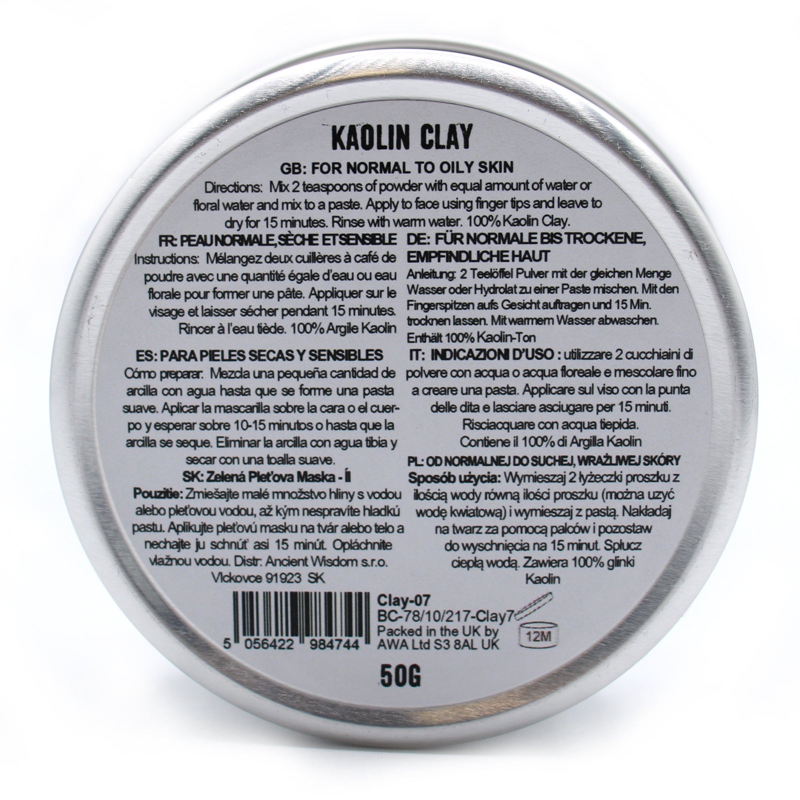 Mascarilla de Arcilla de Caolín 50g