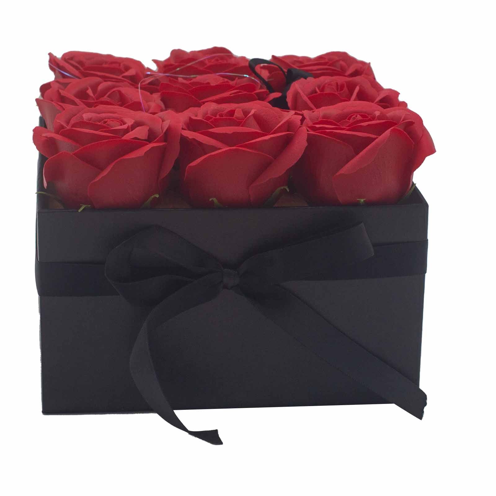 Caja de Regalo - Flor de Jabón 9 Rosas rojo - Cuadrado
