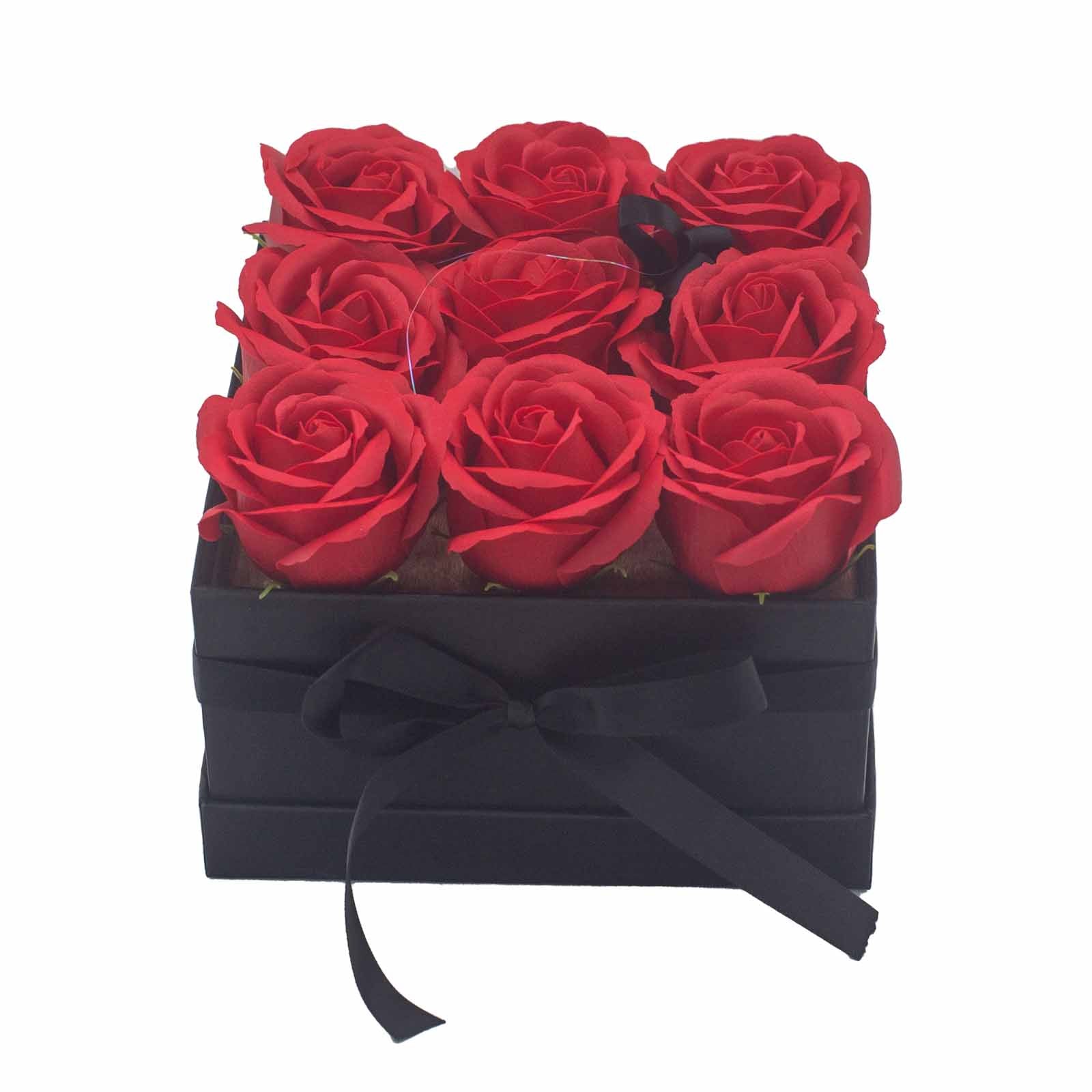 Caja de Regalo - Flor de Jabón 9 Rosas rojo - Cuadrado