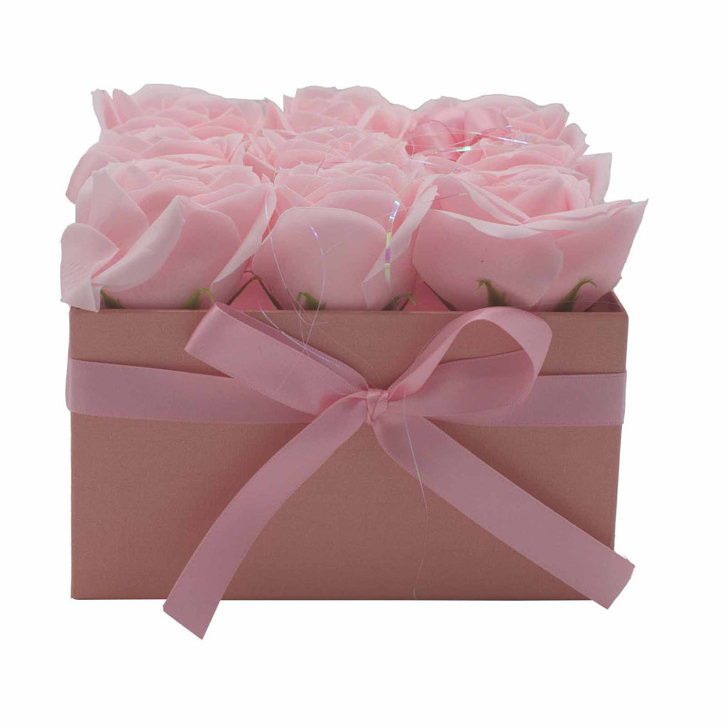 Caja de Regalo - Flor de Jabón 9 Rosas Rosas - Cuadrado