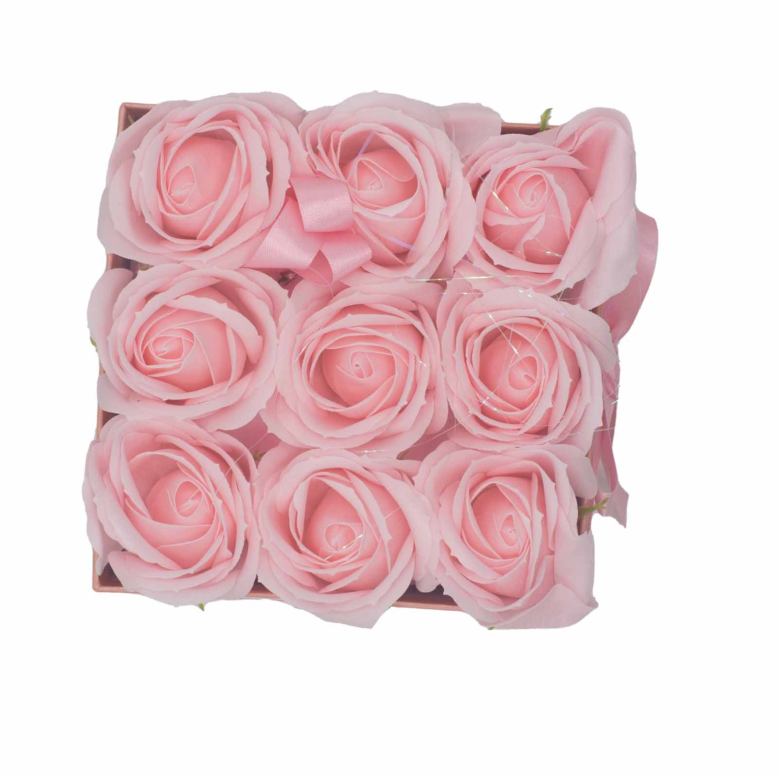 Caja de Regalo - Flor de Jabón 9 Rosas Rosas - Cuadrado