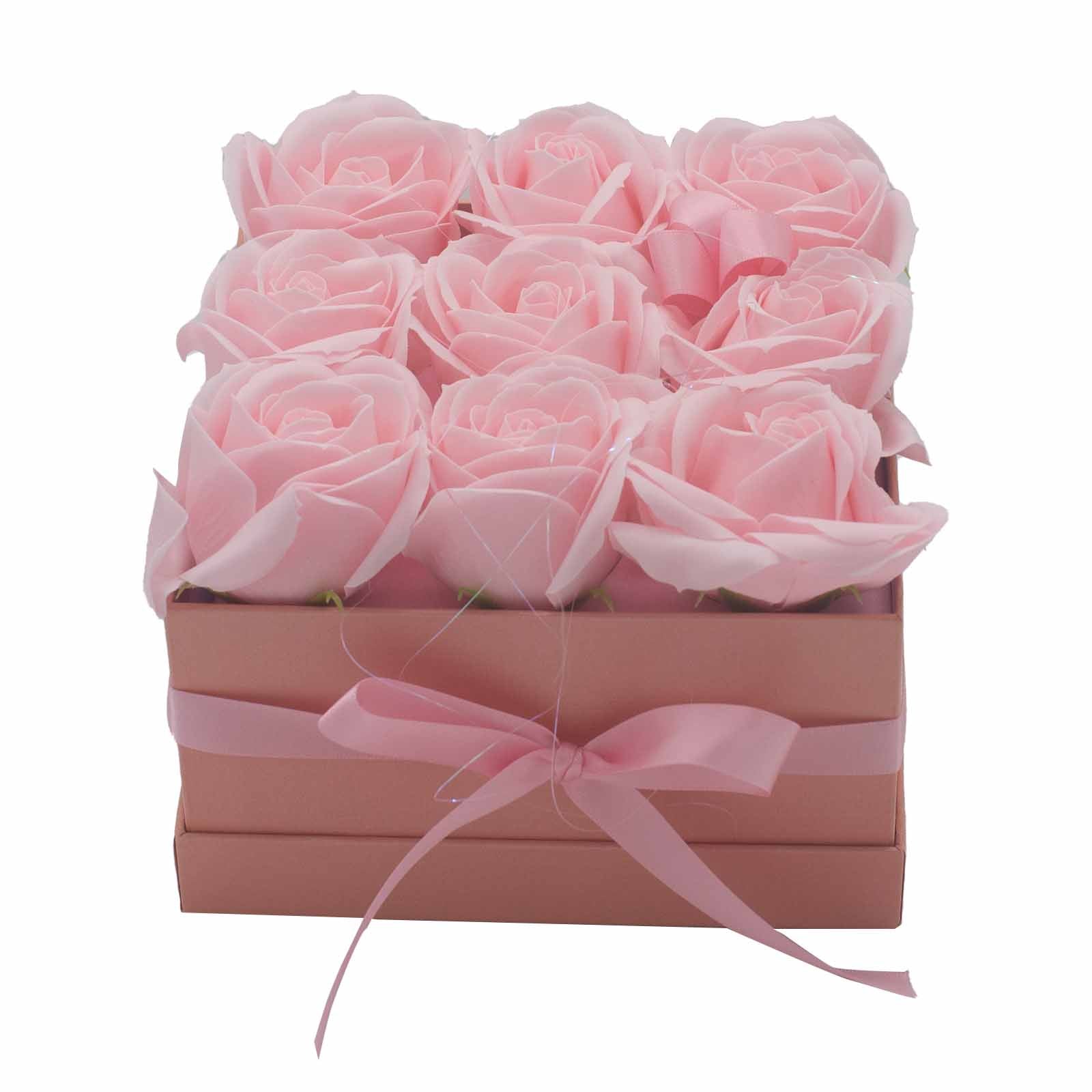 Caja de Regalo - Flor de Jabón 9 Rosas Rosas - Cuadrado