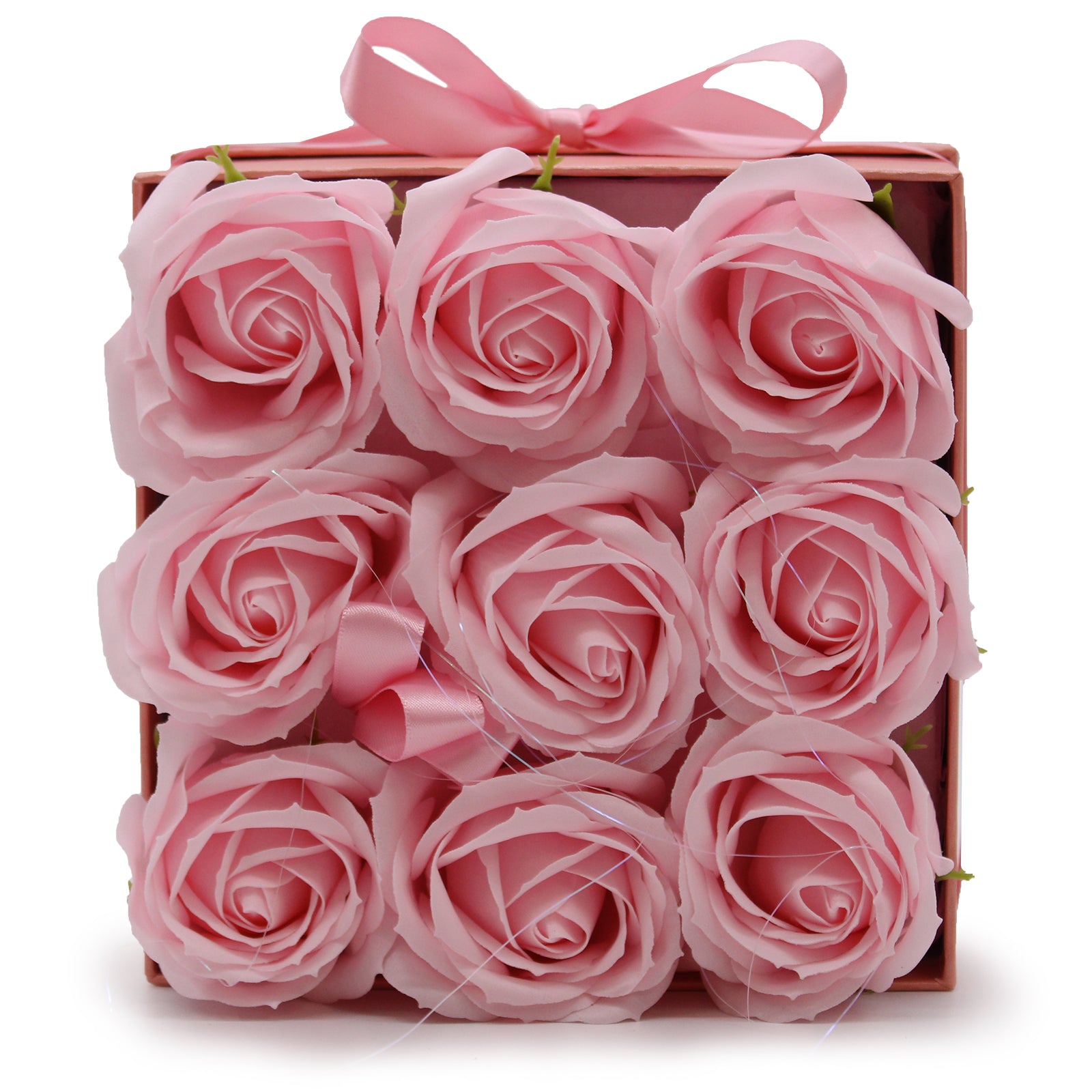 Caja de Regalo - Flor de Jabón 9 Rosas Rosas - Cuadrado
