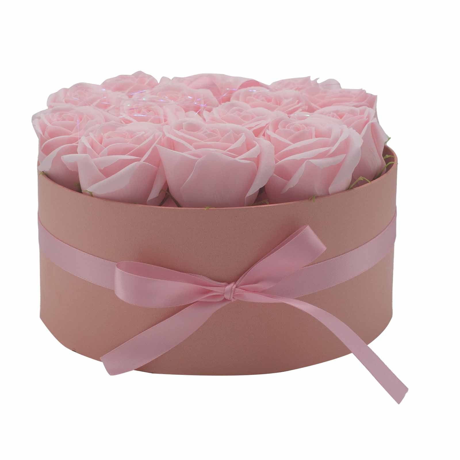 Caja de Regalo - Flor de Jabón 14 Rosas Rosas - Redonda