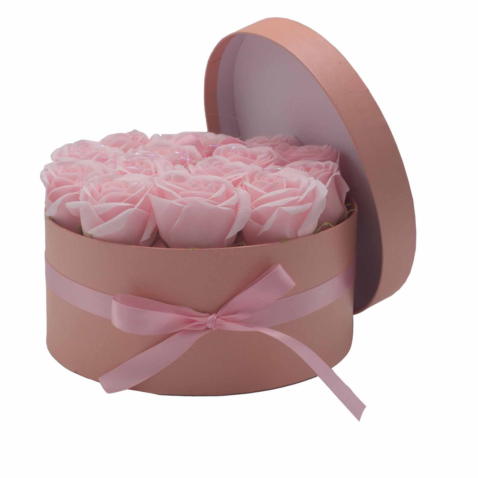Caja de Regalo - Flor de Jabón 14 Rosas Rosas - Redonda