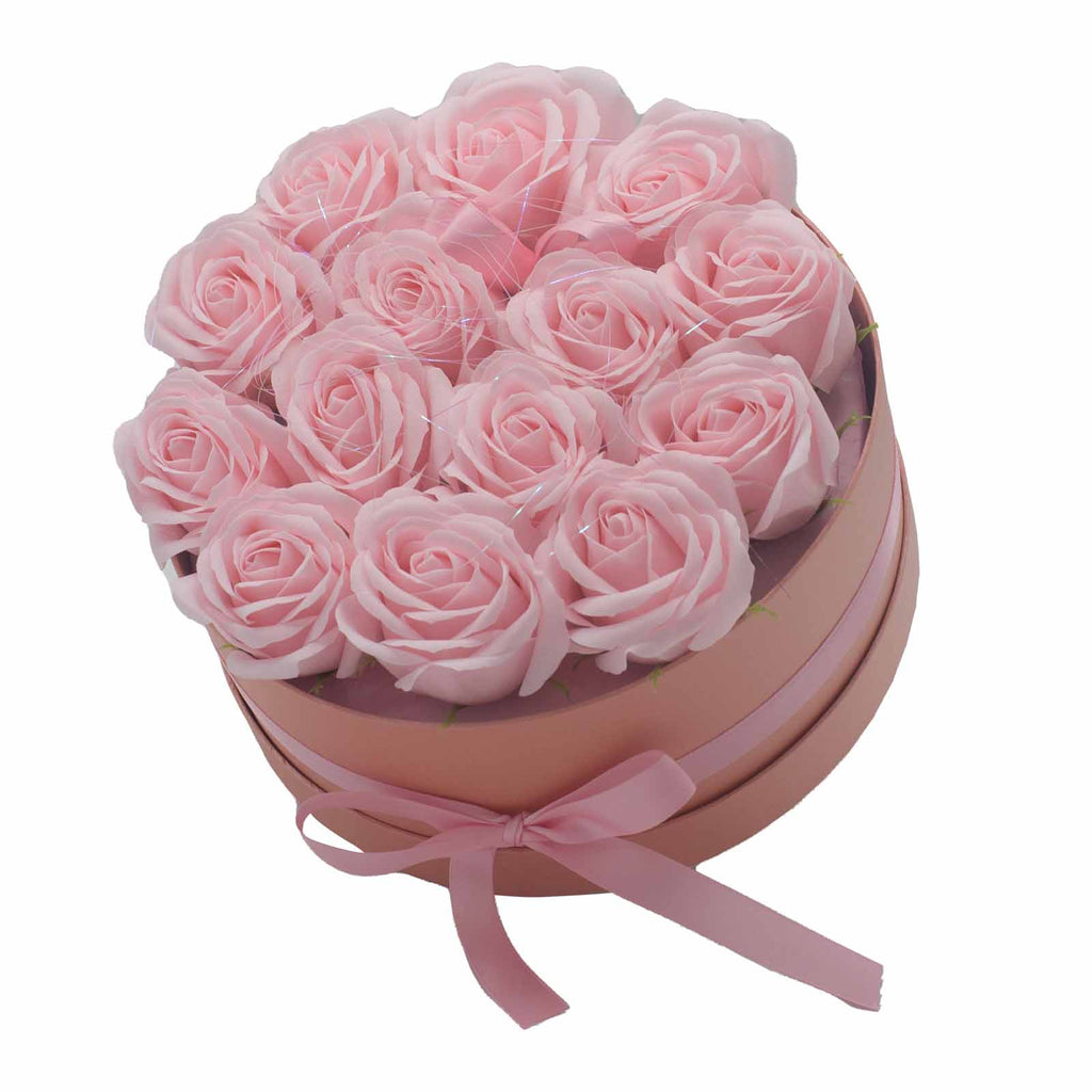 Caja de Regalo - Flor de Jabón 14 Rosas Rosas - Redonda