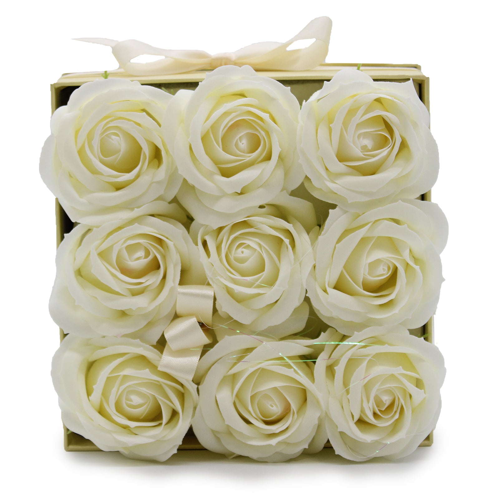 Caja de Regalo - Flor de Jabón 9 Rosas Crema - Cuadrado