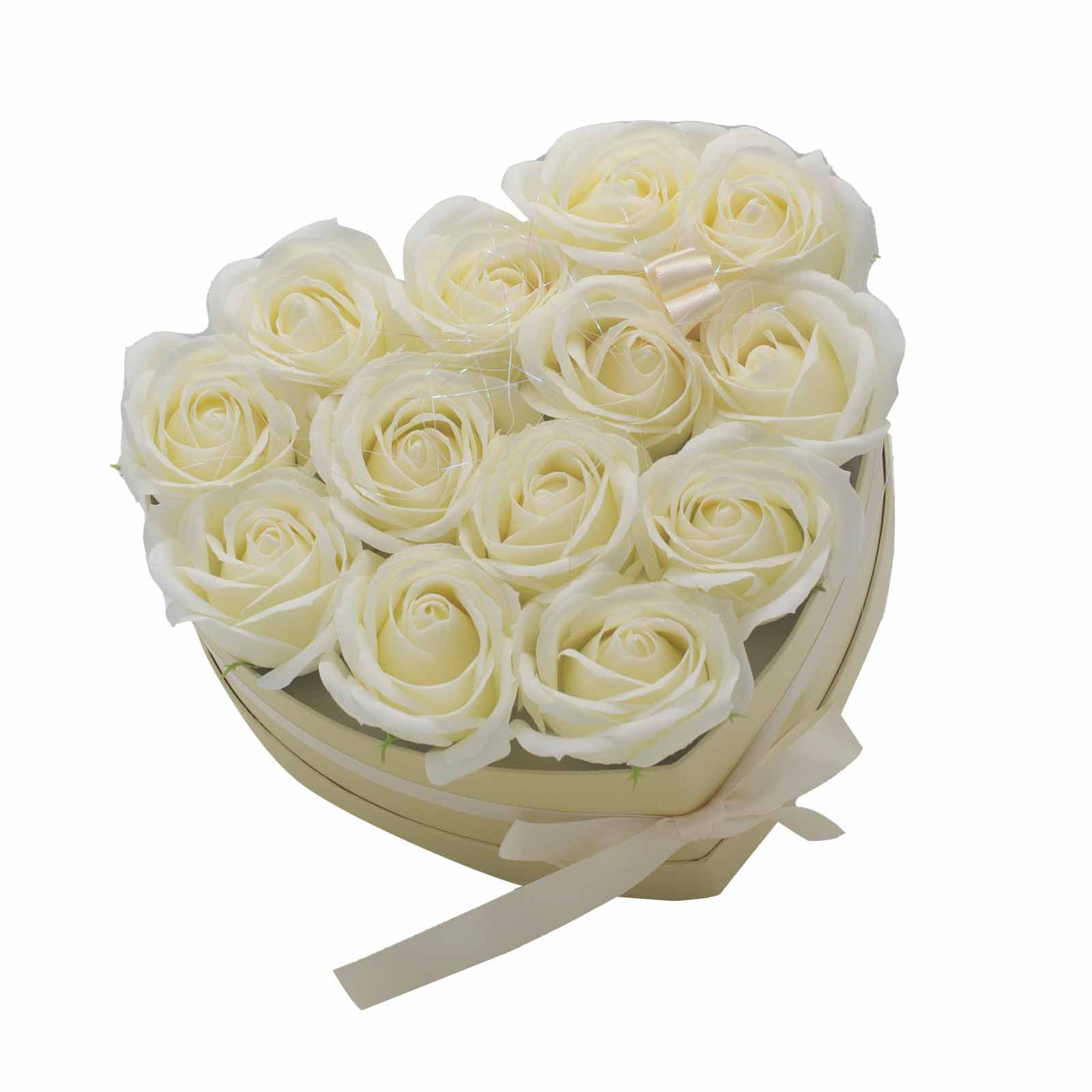 Caja de Regalo - Flor de Jabón 13 Rosas Crema - Corazón