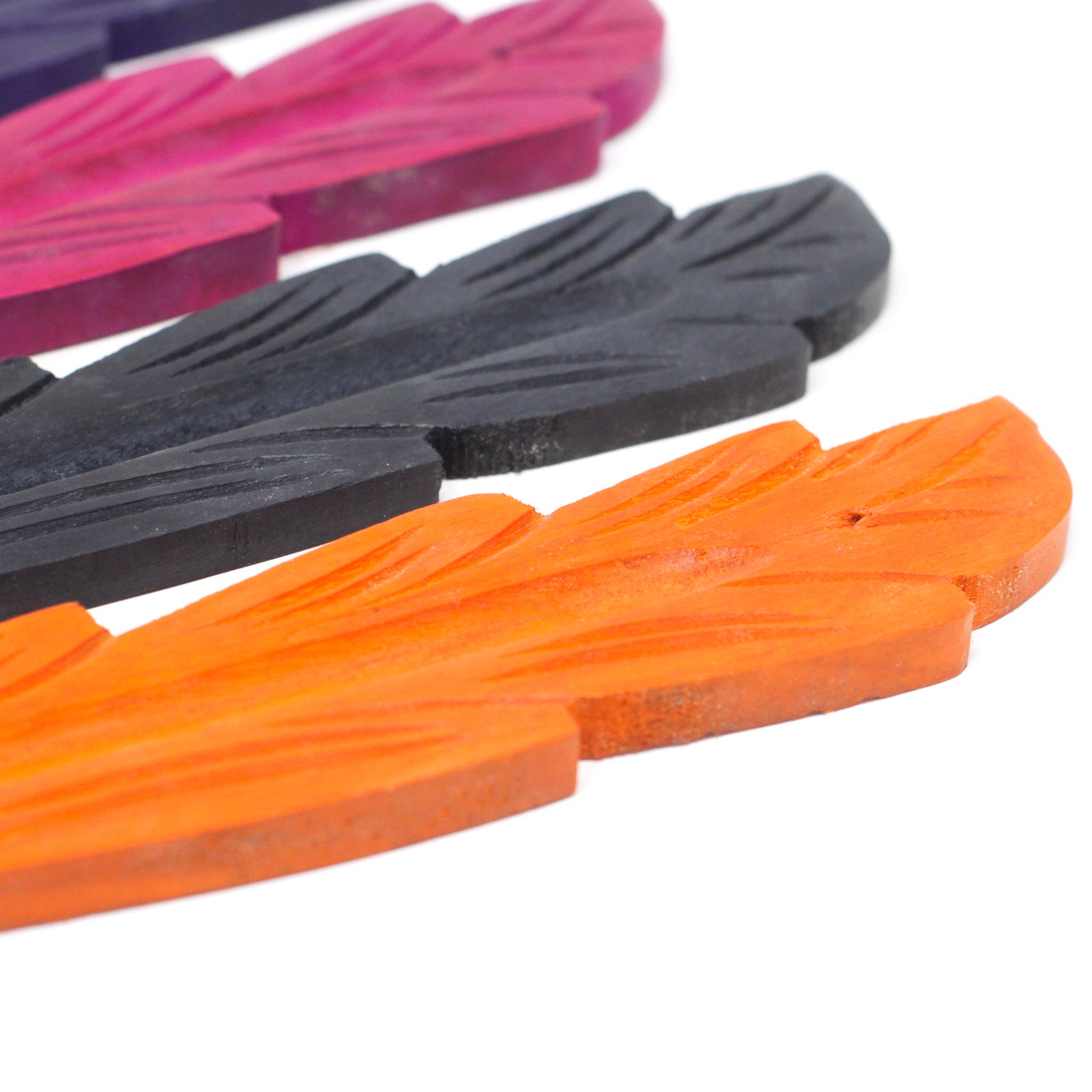 Porta Incienso de Madera con Diseño de Hojas - Madera de mango
