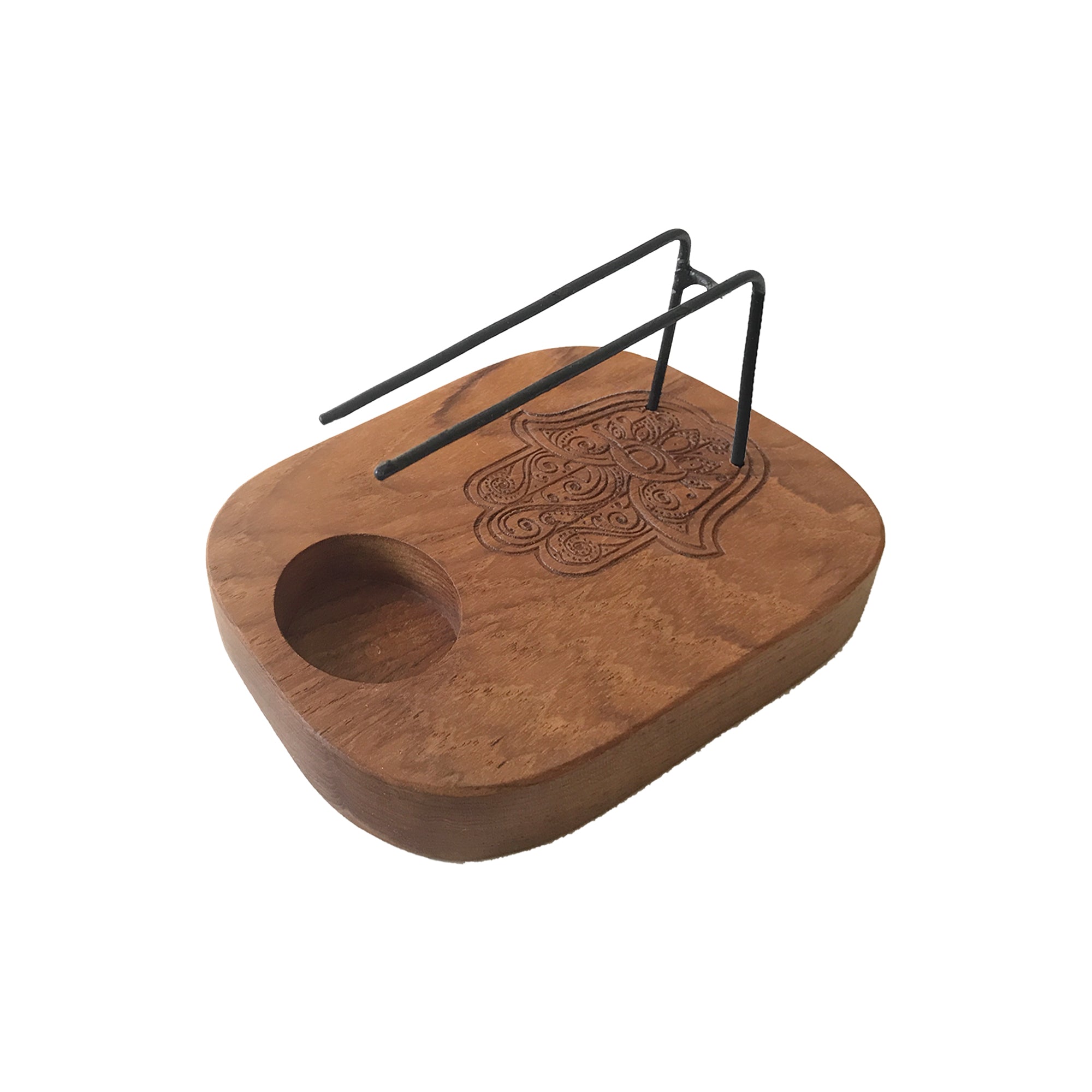 Calentador de Palo Santo – Madera de Teca · Diseño Hamsa