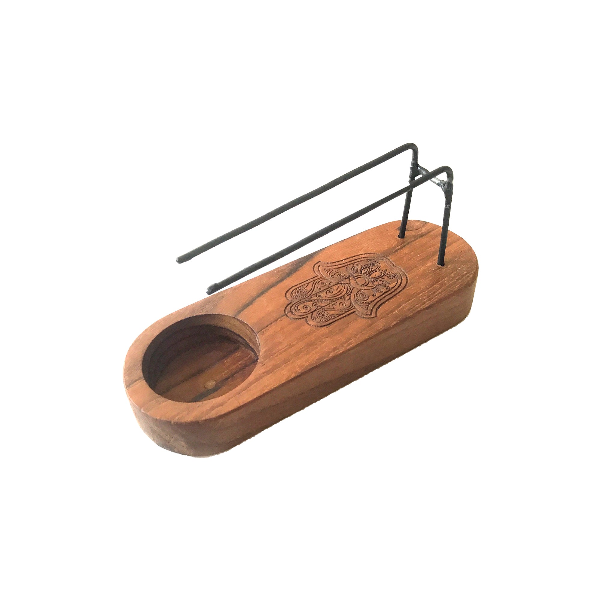 Calentador de Palo Santo Pequeño – Madera de Teca · Diseño Hamsa