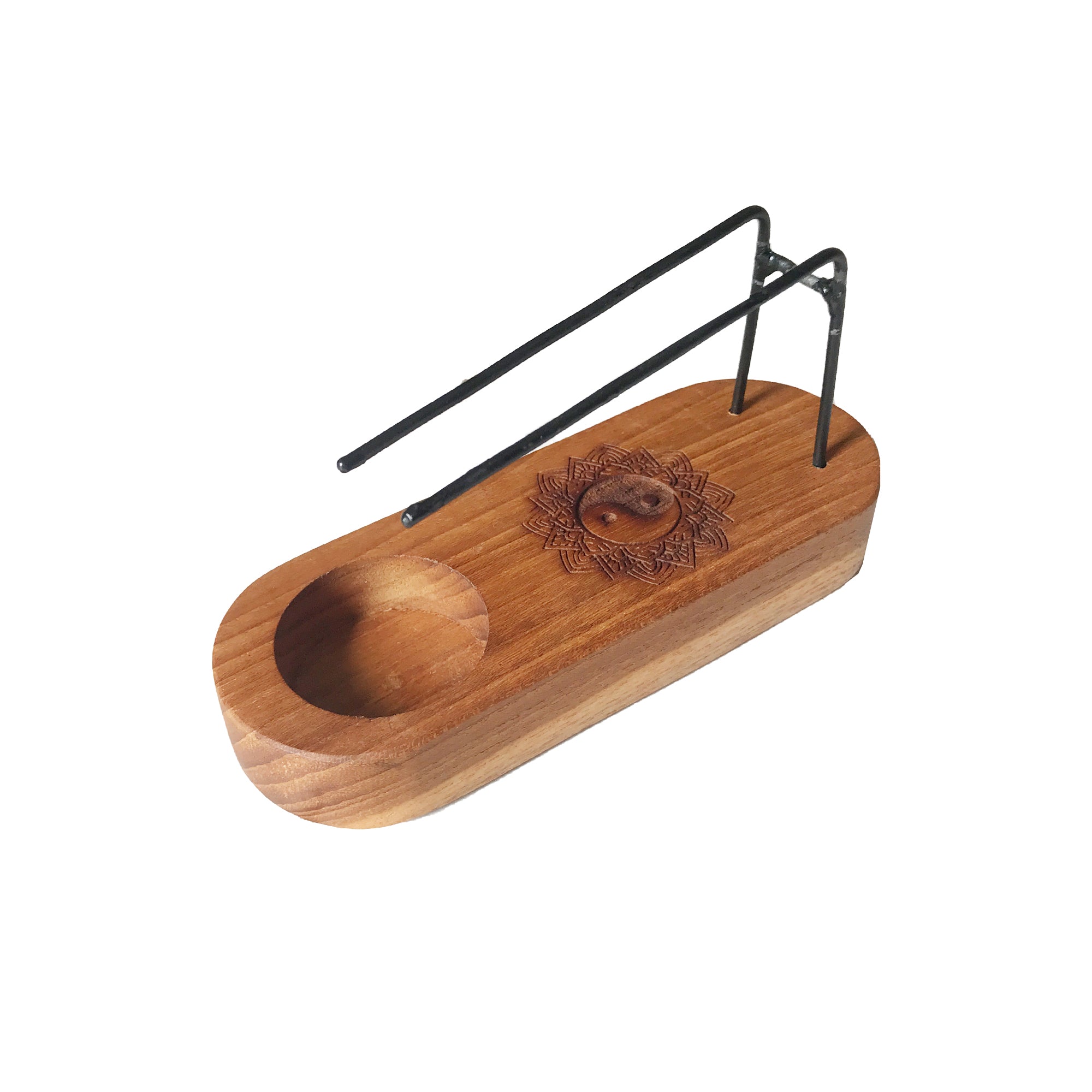 Calentador de Palo Santo Pequeño – Madera de Teca · Diseño Yin y Yang