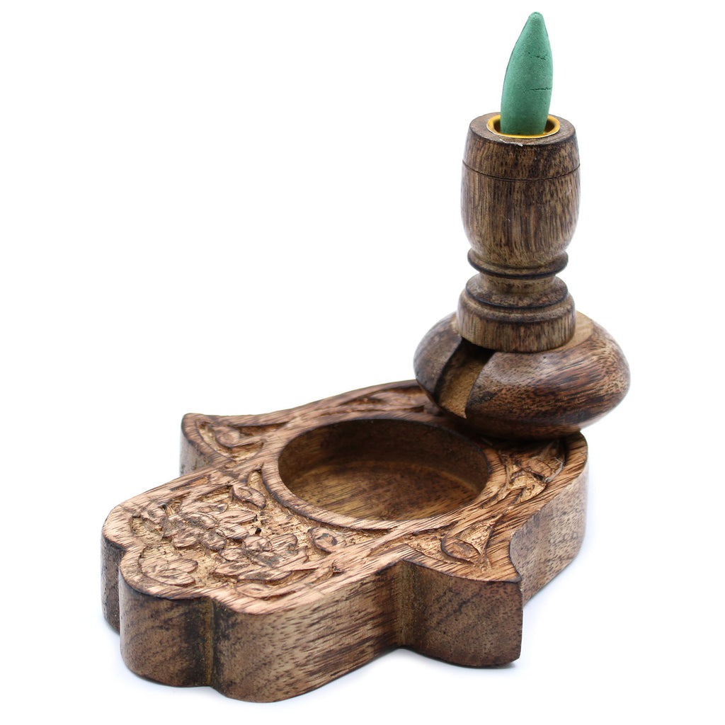 Quemador de Incienso Inverso en Madera de Mango - Hamsa