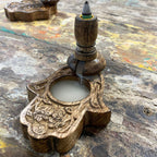 Quemador de Incienso Inverso en Madera de Mango - Hamsa