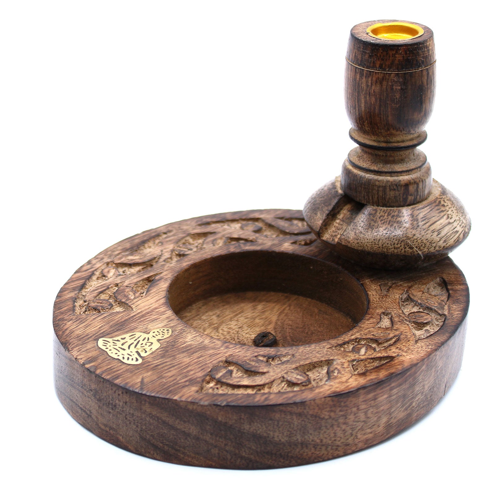 Quemador de Incienso Inverso en Madera de Mango - Brass Buddha