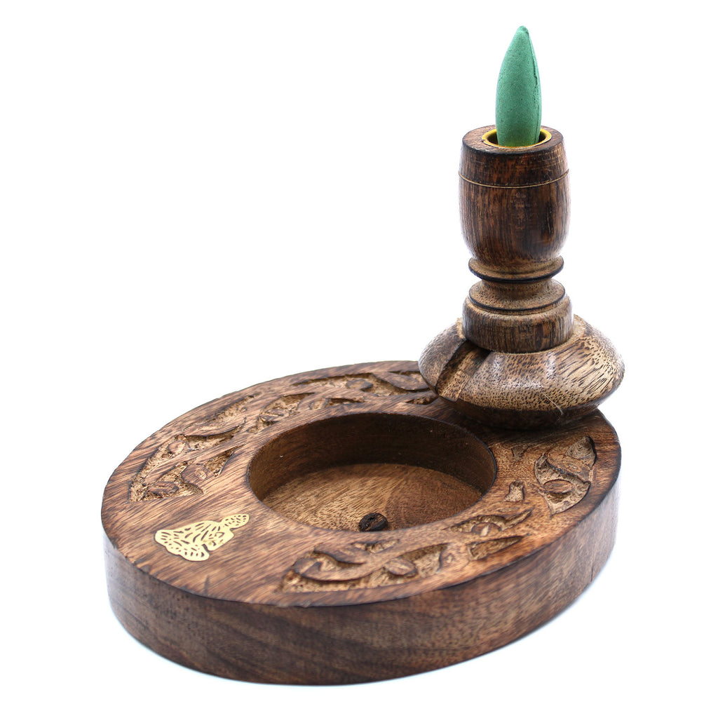 Quemador de Incienso Inverso en Madera de Mango - Brass Buddha