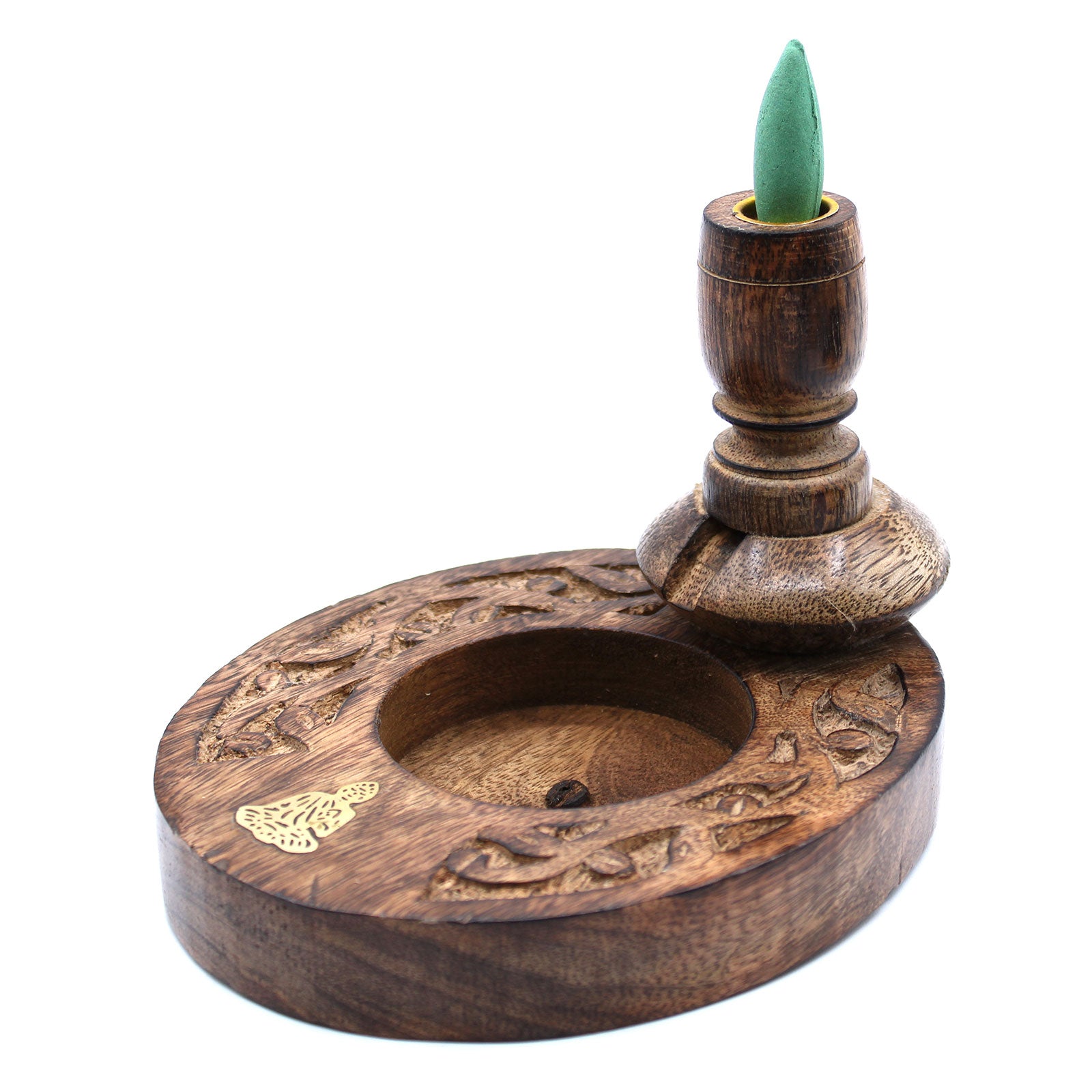 Quemador de Incienso Inverso en Madera de Mango - Brass Buddha